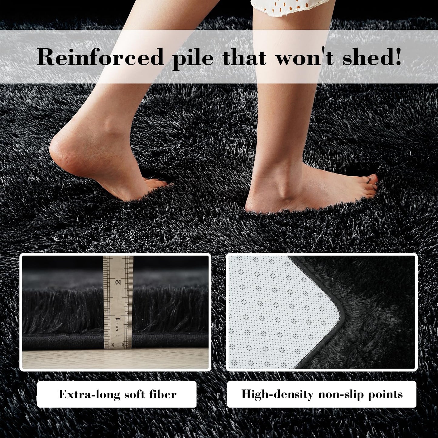 Fluffy Rug Shag Area Rug, Black 2x4 Area Rugs for Bedroom, Small Bedside Rug, Soft Fluffy Shag Entryway Throw Rugs for Living Room Bedroom Kids Room Home Decor