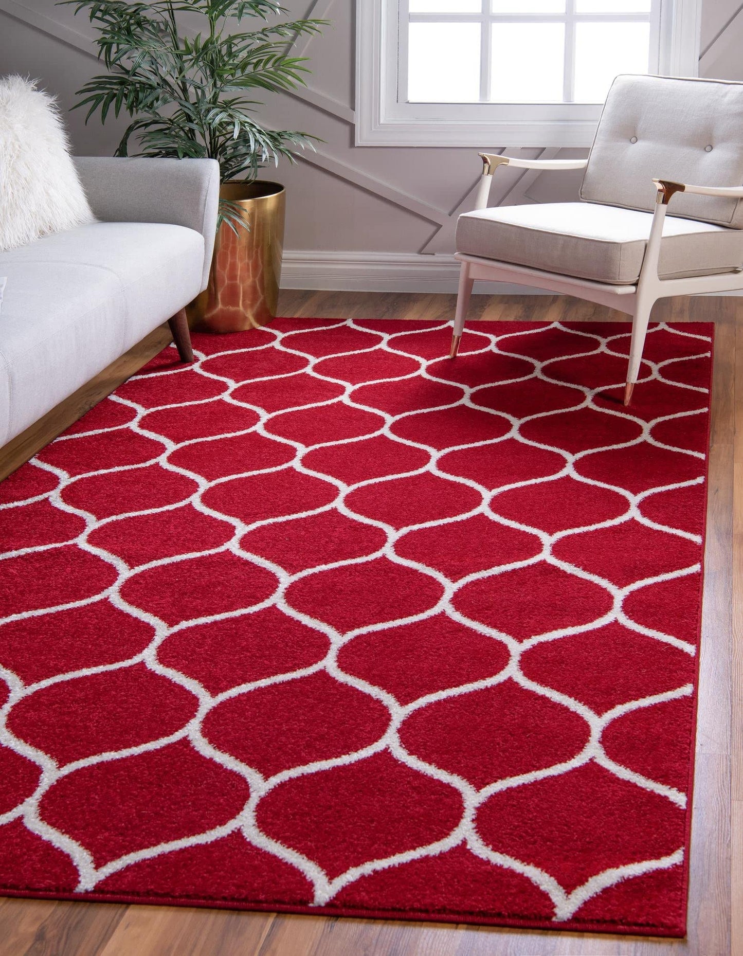 Rugs.com Lattice Frieze Collection Rug – 2' x 3' Red Medium Rug Perfect for Living Rooms, Large Dining Rooms, Open Floorplans
