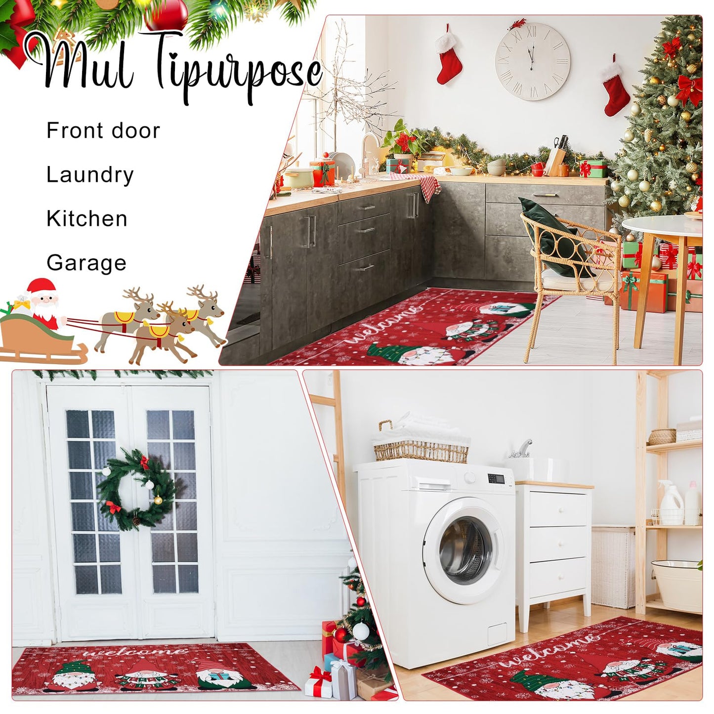 Nuanchu Extra Large Christmas Doormat Merry Christmas Front Door Mat Winter Holiday Large Welcome Mat Washable Carpet Nonslip Rug for Xmas Decor(Gnome,4.3 x 2 ft)