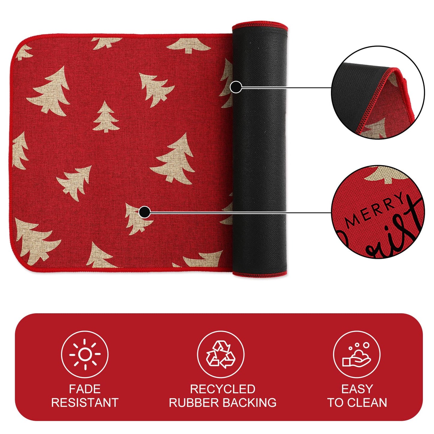 FYSUIMU Christmas Kitchen Rugs Set of 2 Merry Christmas Kitchen Mat Floor Mats Non-Slip Red Beige Xmas Tree Door Rugs for Xmas Winter Holiday Home Decor, 17 x 29 in, 17 x 47 in