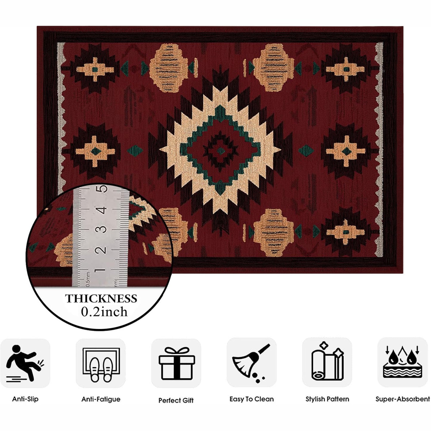 8x10 Area Rug for Living Room Western Rug Aztec Southwestern Rugs Machine Washable Tribal Navajo Southwest Rug Non Slip Printed Low-Pile Indoor Floor Carpet for Dining Room Bedroom Office, Red