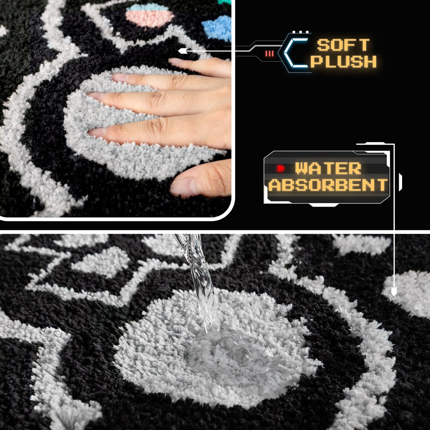 TANVILL Funny Bath Mat, Cute Black Gamepad Bathroom Rug