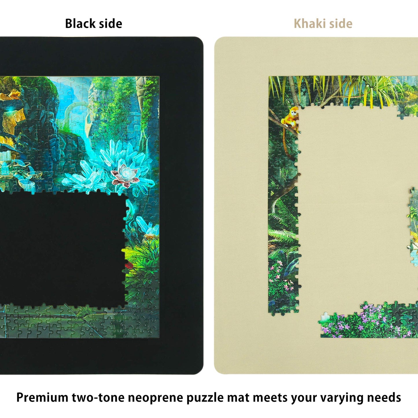 LAVIEVERT 2-in-1 Reversible Jigsaw Puzzle Mat, 2mm Thick Neoprene Puzzle Mat Roll Up, Portable Puzzle Board Holder Saver with Storage Bag & Plastic Cylinder Up to 1500 Pieces - Black & Khaki