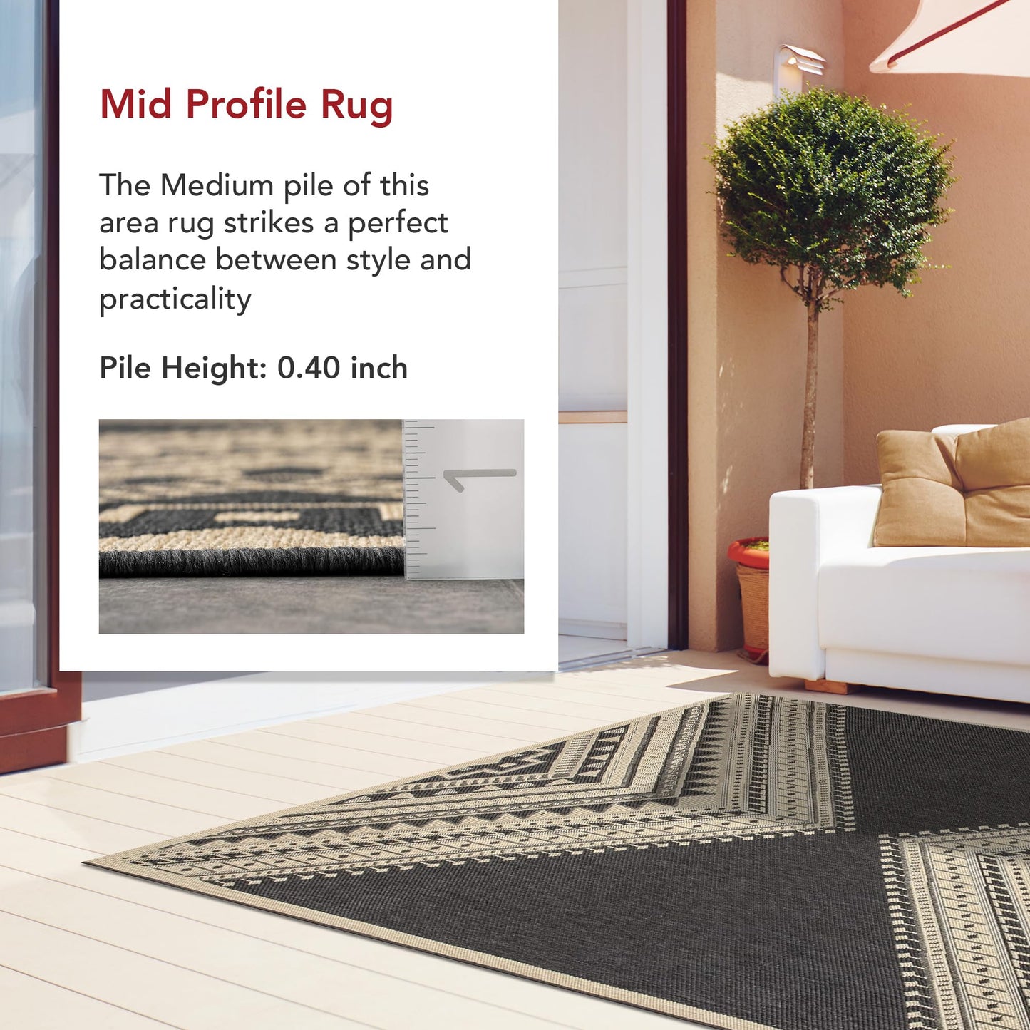 Nuloom Outdoor Performance Collection Landry Charcoal/Ivory, 4' x 6', Soft, High Traffic, Stain Resistant, Easy Clean, Durable Area Rug for Indoor/Outdoor Patio, Deck, Porch, Garden, Courtyard