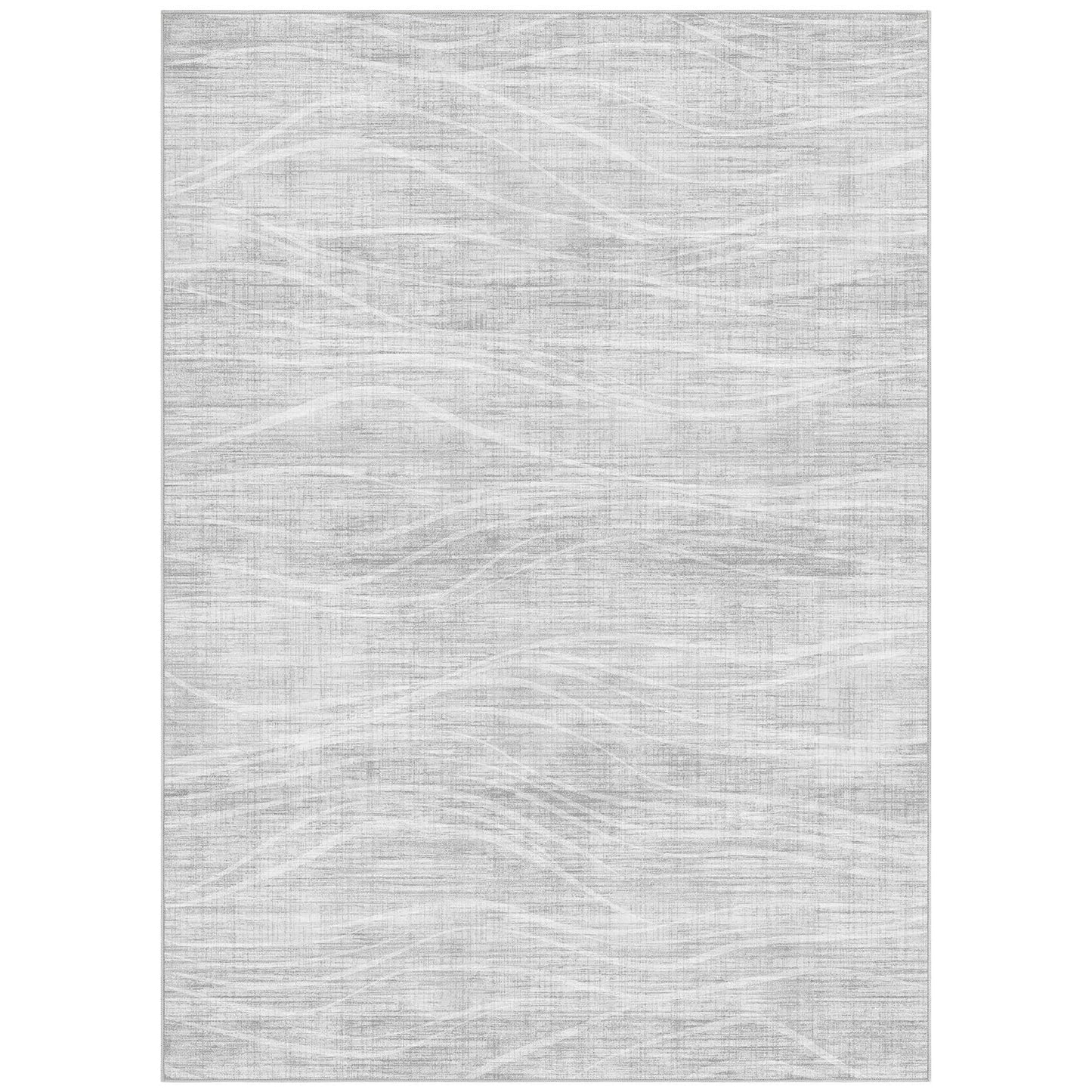 WITSHOCK Washable Rugs 8x10 Modern Area Rugs, Thin Rug for Living Bedroom Dining Room Nursery Kitchen Office, Wave Striped Rugs Indoor Carpet Soft Non Slip Stain Resistant Home Decor, Light Grey