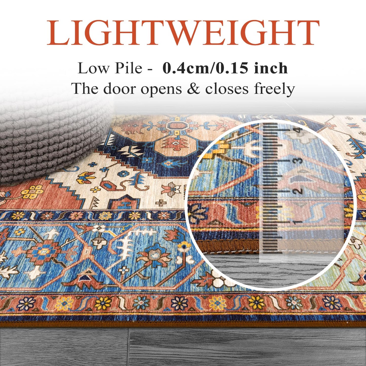 Lahome Area Rugs 9x12 Living Room - Boho Non-Slip Washable Rug Ultra-Thin Stain Resistant Large Carpet Throw Non Shedding Dining Room Mat, Oriental Print Carpet for Bedroom Adelyn (Rust, 9'x12')