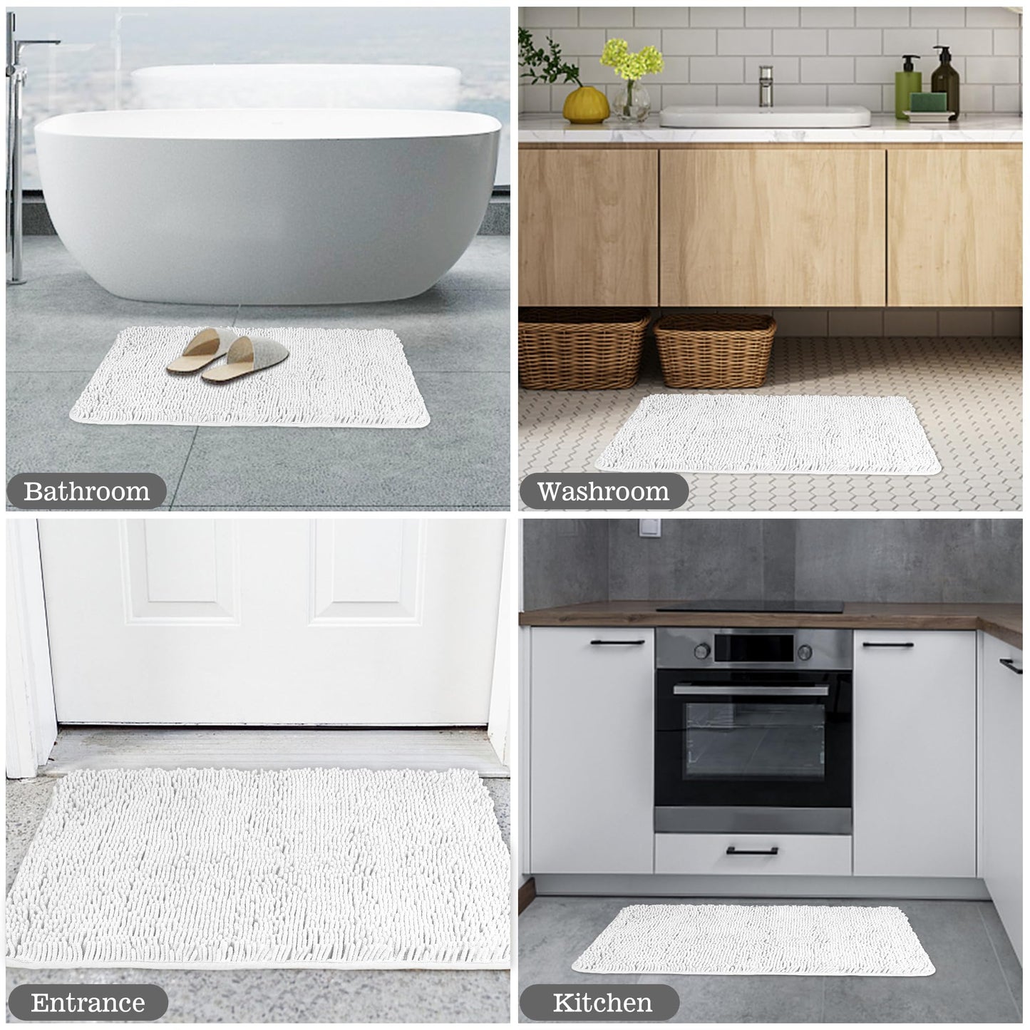 Yeaban White Bathroom Rugs 17"x24",Chenille Bath Mats,Absorbent and Washable Bath Rug Non-Slip, Extra Soft Rugs for Bathroom Floor,Tub,Shower and Sink