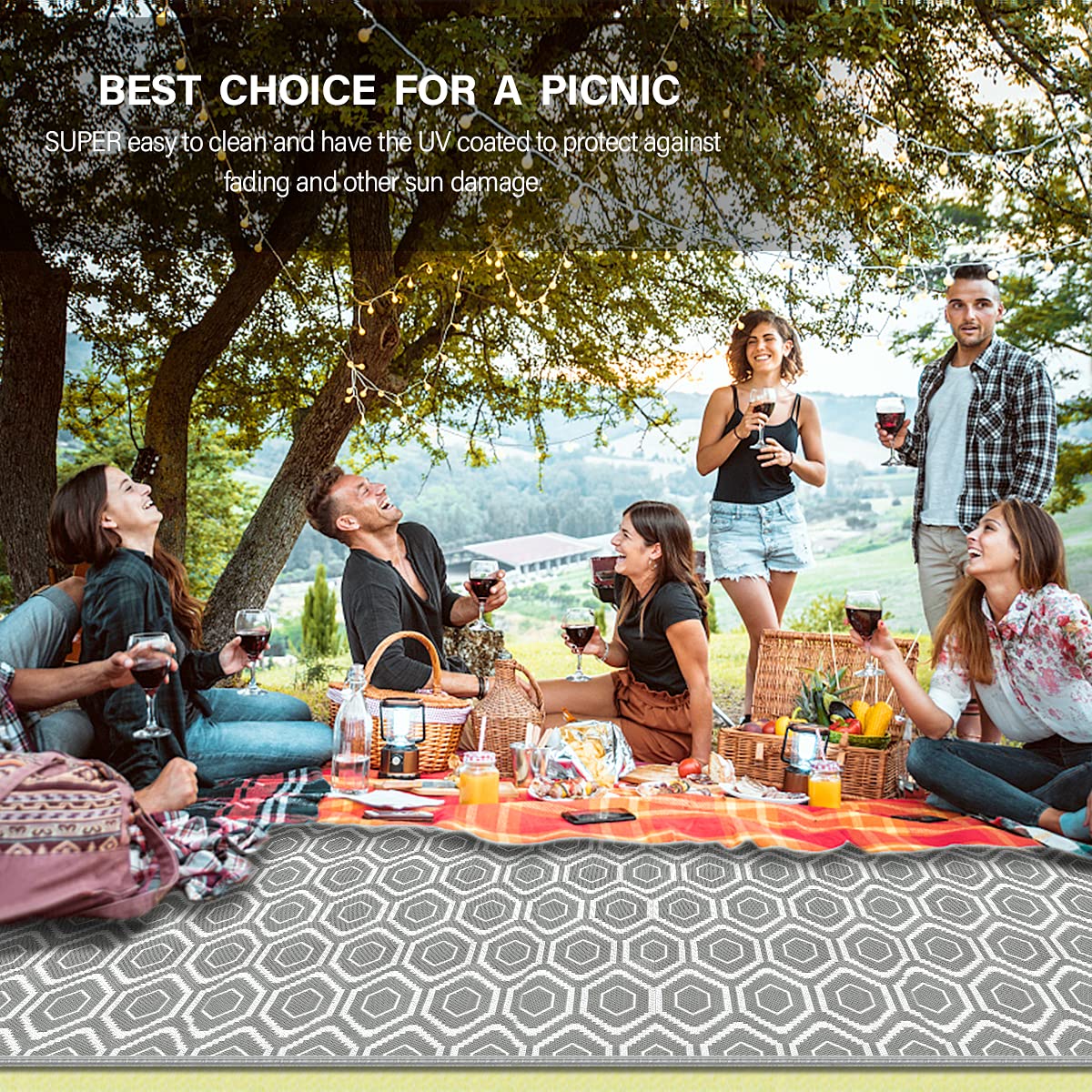 fifame Outdoor Camping Rugs, 9x18 Outdoor Rug Patios Clearance Plastic Straw Rug Weatherproof Reversible Mats, Large Floor Mat for Outdoors, RV, Patio, Backyard, Deck, Picnic, Beach, Trailer, Camping