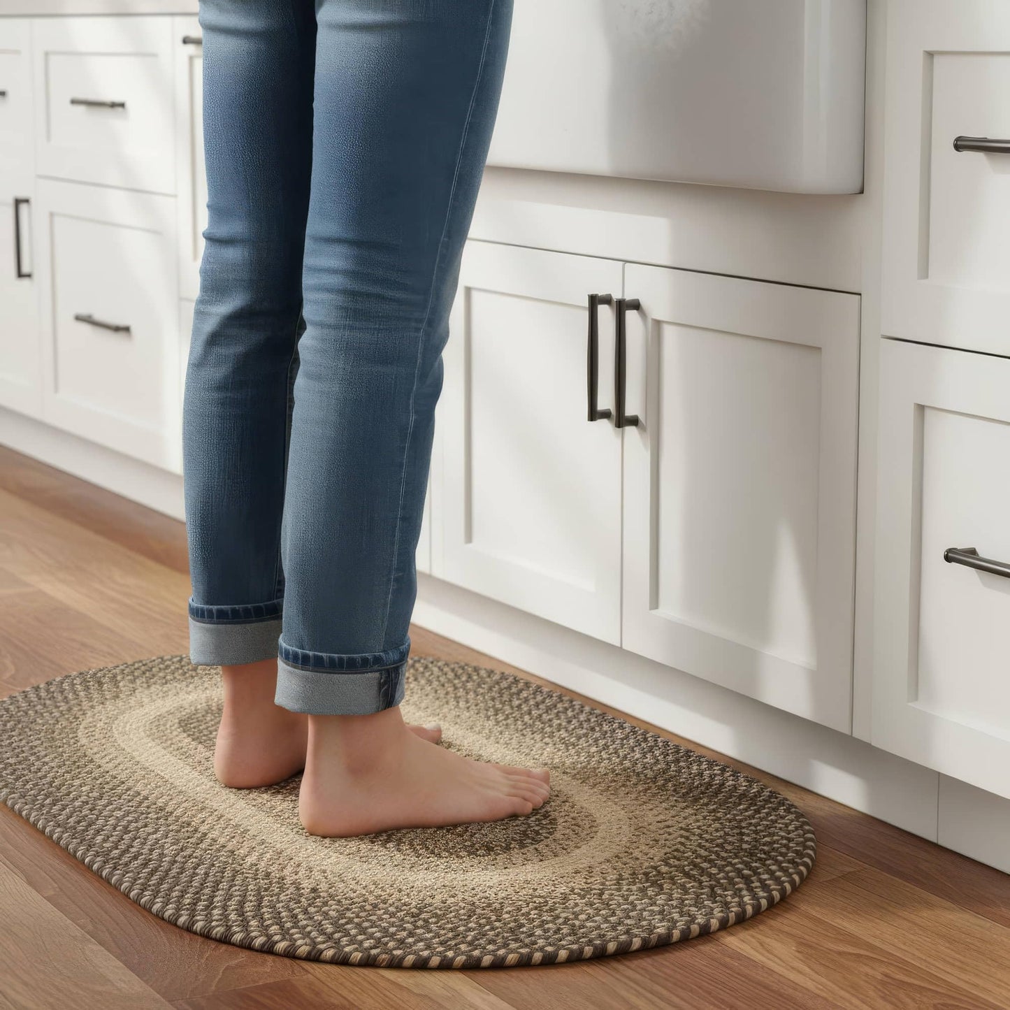Super Area Rugs Braided Rugs 2X3 Farmhouse Kitchen Rug - Ridgewood Braided Rug for Living Room - Reversible - Indoor/Outdoor - Made in USA - Brown Velvet/Beige, 2' X 3' Oval