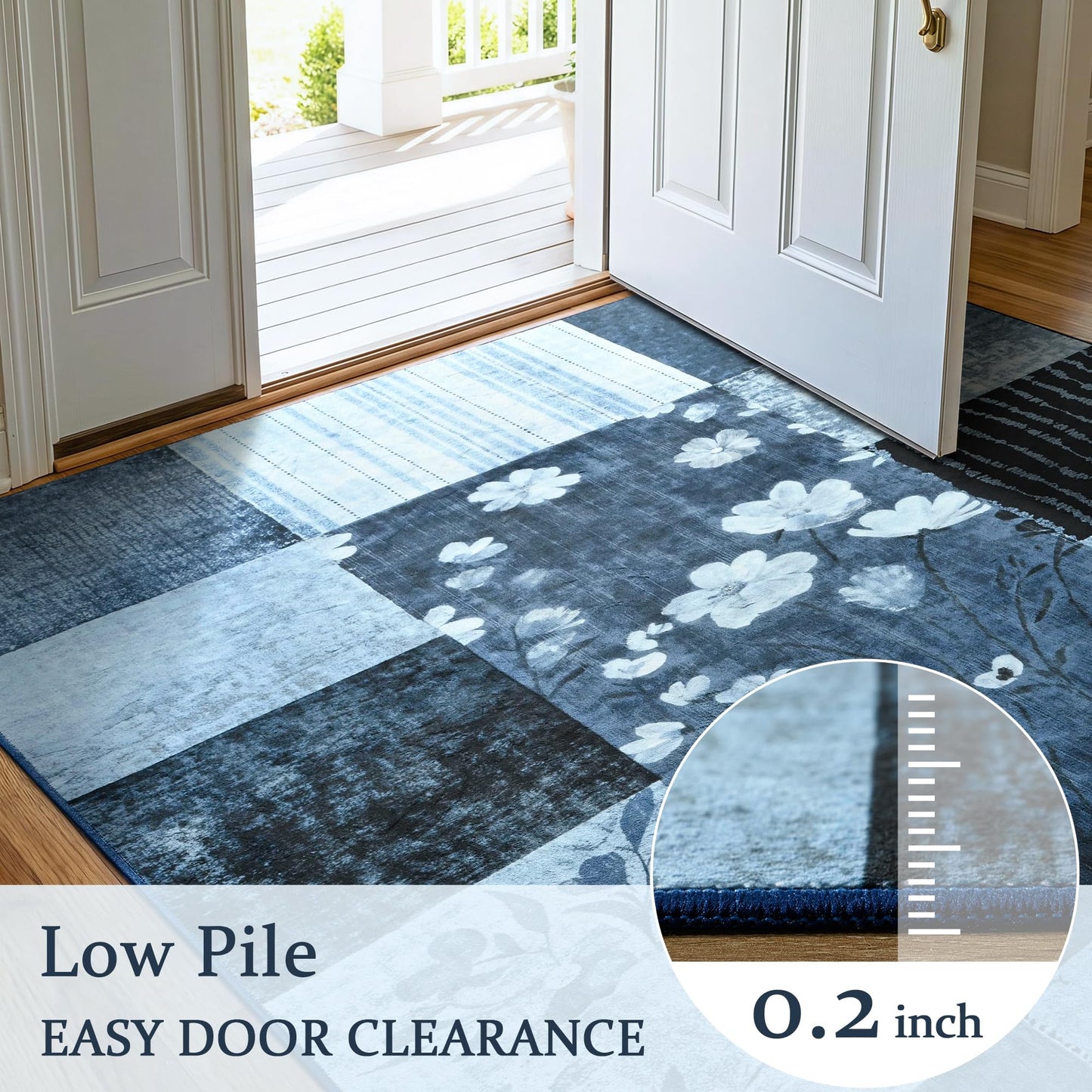 FALARK Modern Area Rugs for Living Room, 4x6 Feet Geometric Patchwork Rug, Washable Non-Slip Indoor Low Pile Carpets for Bedroom Dining Room Office Playroom Home Dorm Decor, Blue