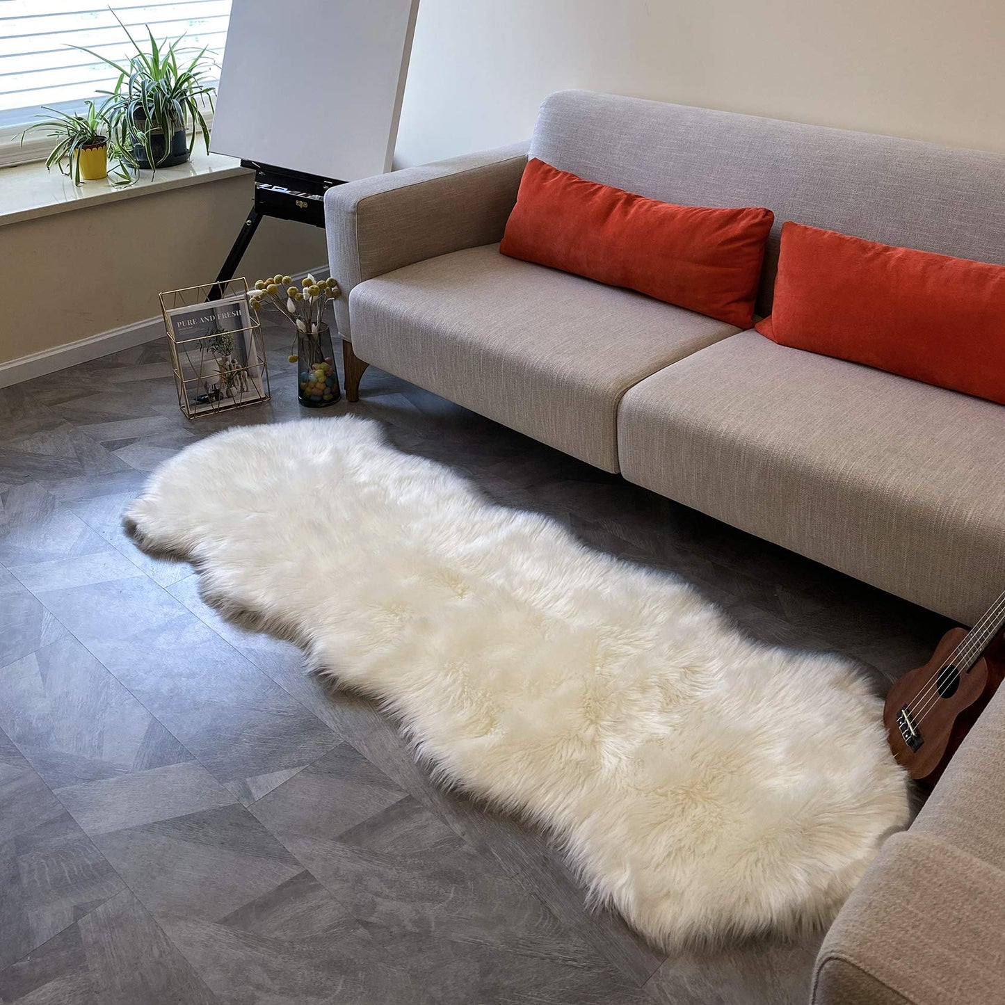 Coumore Ultra Soft Faux Sheepskin Fur Rug Fluffy Area Rugs Chair Couch Cover Bedroom Fuzzy Carpet Bedside Floor Sofa Living Room Children Play Princess Room 2x6 Feet White