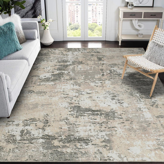 ROYHOME Modern Abstract Area Rug 9x12 Non Slip Non Shedding Rug Low Pile Stain Resistant for Bedroom Living Room,Grey Yellow