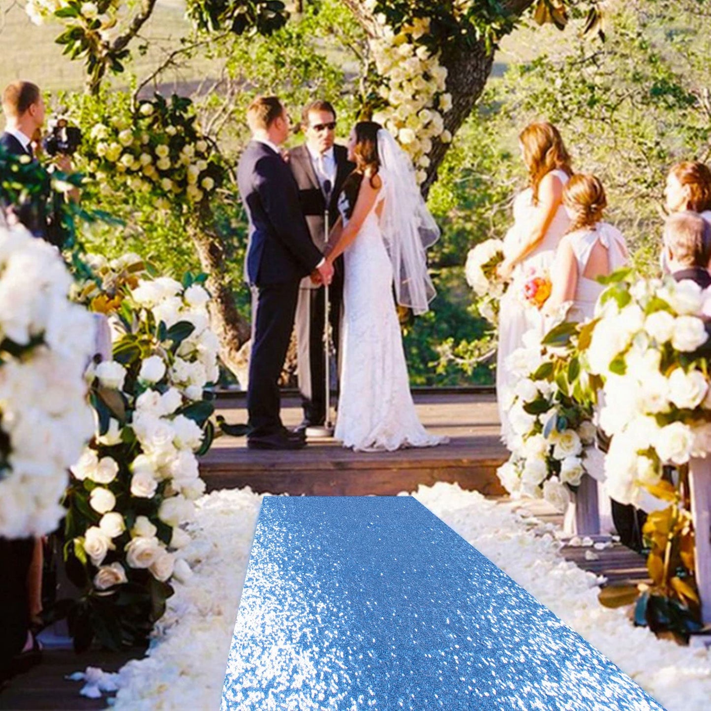 AMZLOKAE Aisle Runners for Weddings Sequin Aisle Runner Rustic Outdoor Rug Aisle Runner for Ceremony Sparkle Carpet Runner Bride Shower,Party Decor (2FTx15FT, Light Blue)