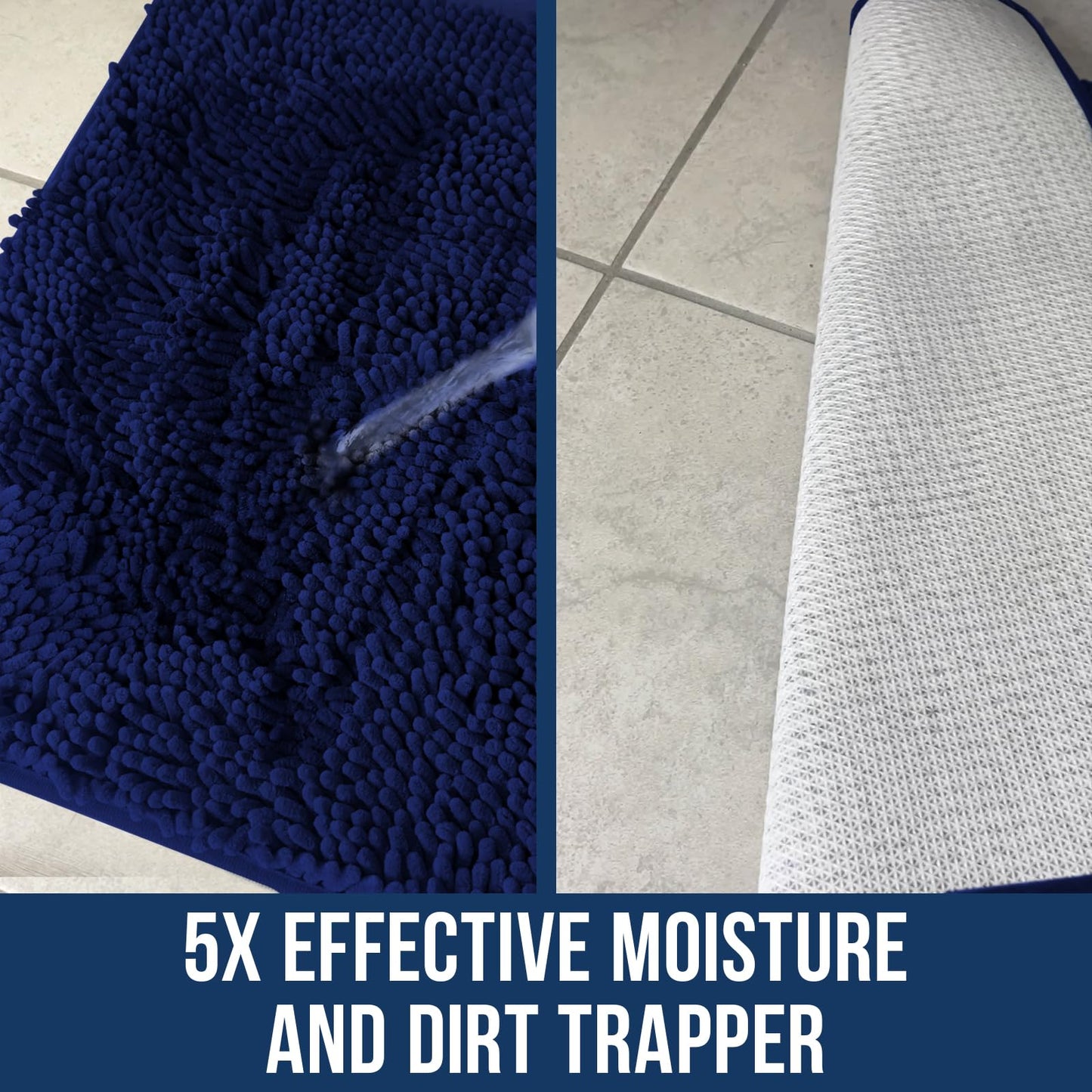 Muddy Mat® | Chenille Bathroom Rugs Quick Dry Microfiber Mats Non Slip Washable, Extra Thick, Soft and Highly Absorbent Bath Mats for Bathroom, Kitchen, and Shower Floor - Navy Blue 19"x30"