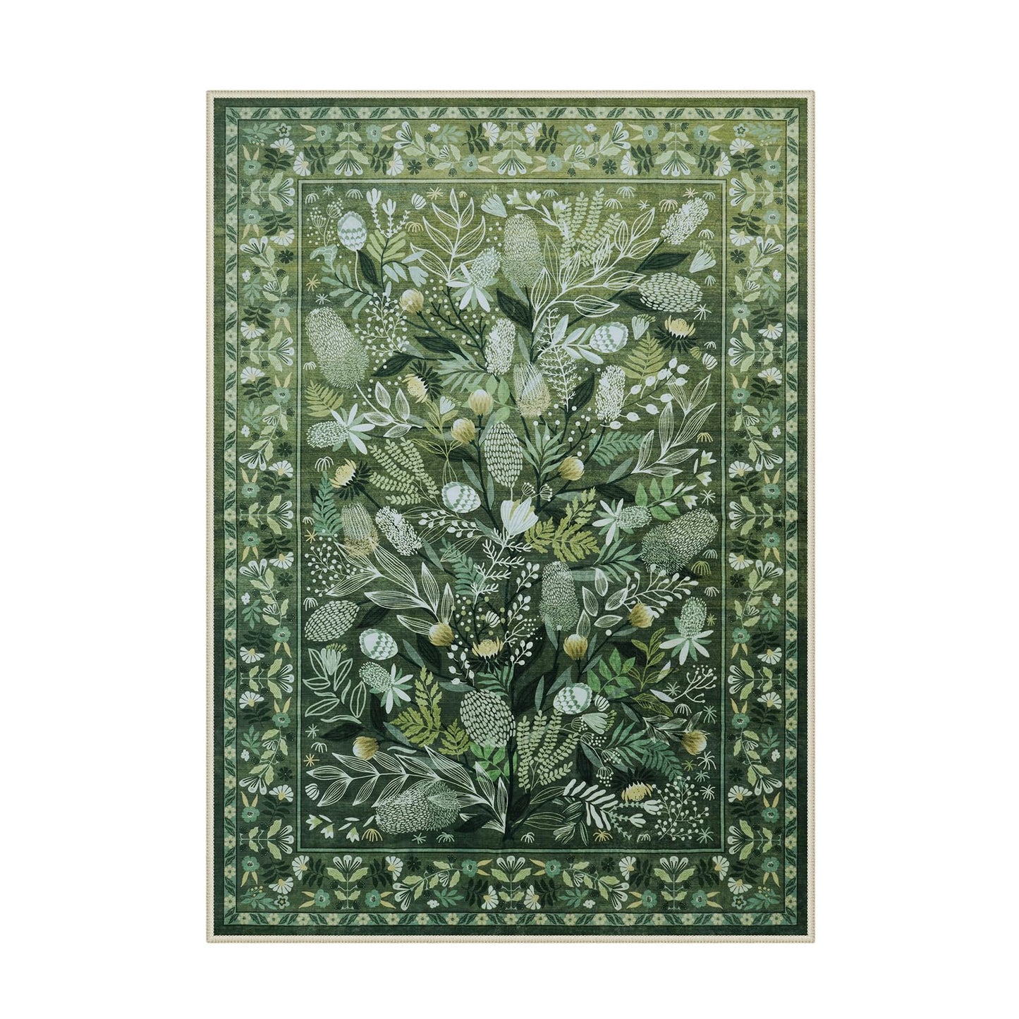 Anidaroel Green Botanical Floral Washable 5x7 Area Rugs, Abstract Large Rugs for Living Room Non-Slip Soft Modern Rugs for Bedroom, Stain Resistant Accent Floor Carpet for Dining Room Entryway