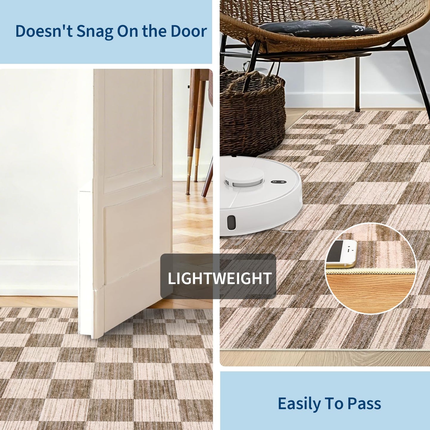 GarveeHome 8×10 Area Rugs for Living Room,Modern Brown Checkered Rug,Geometric Tan Brown Print Non-Slip Washable Farmhouse Checkerboard Rugs for Bedroom Dining Room Office