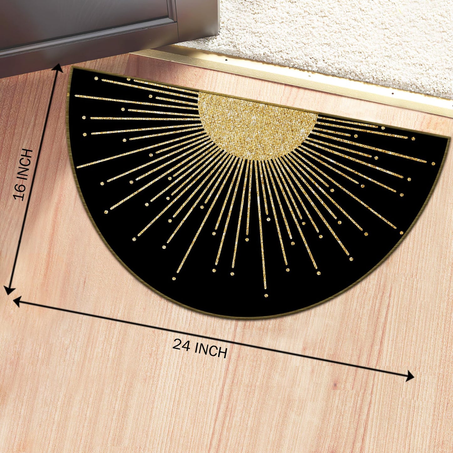 Mingnei Boho Black Gold Sun Linen Doormat Door Mat for Home Kitchen Entrance, Bohemian Sunburst Sunshine Rug, Boho Gifts for Women Girls House Front Outdoor Outside Entryway 30x17 Welcome Mat