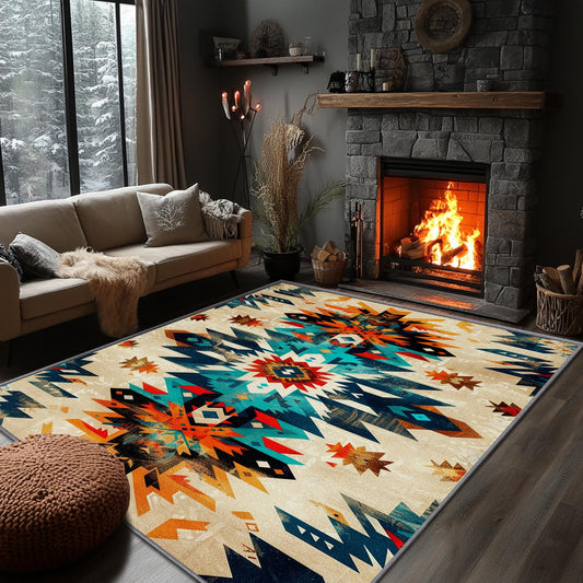 Yoozitrees Native American Rugs 3x5 - Native American Rug, 2x3 Rug, Southwestern Aztec Tribal Rustic Area Rug, Colorful Southwest Geometric Door Mat, Washable & Non Slip Small Carpet, Aztec Home Decor