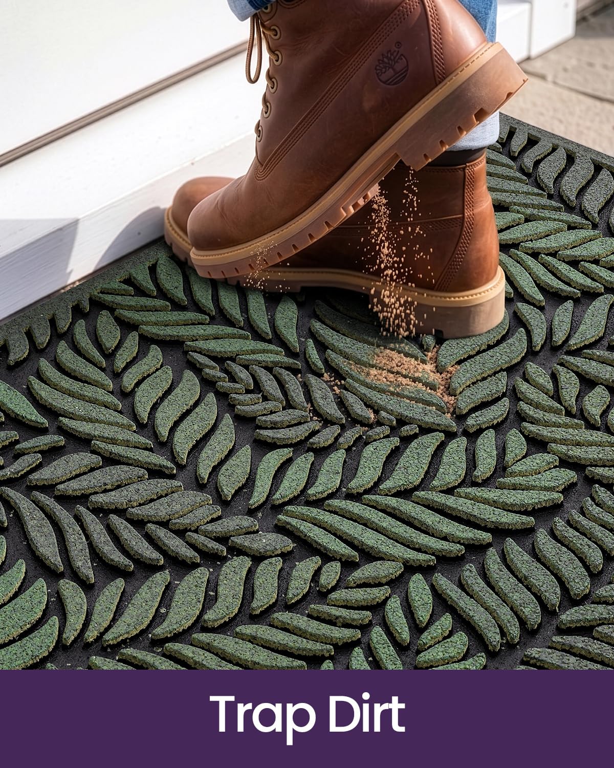 DEXI Front Door Mat Outside Entrance 17x30, Rubber Entry Doormat Heavy Duty Non Slip, Welcome Entryway Mats Dirt Trapping for Exterior Patio Garage, Green Leaves