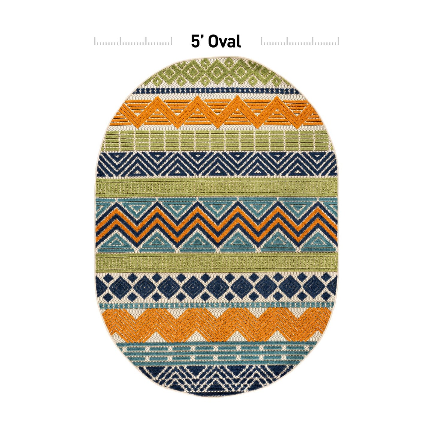 Rugshop Multi Marbella Boho Indoor/Outdoor Oval Area Rug for Patio, Deck, Balcony and Living Room Carpet 5' x 7' Oval