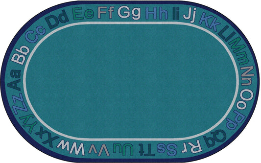 Flagship Carpets Know Your ABCs Educational Oval Area Rug for Preschool Kindergarten Alphabet Learning at Circle Time in the Classroom, Kids Room or Playroom, 7'6" x 12', Cool Blue