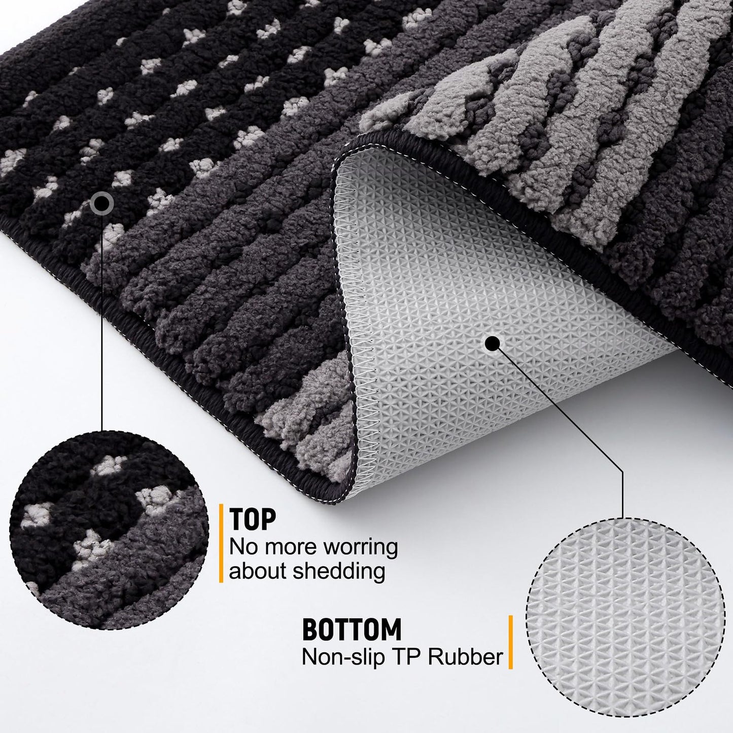 Kitinjoy Indoor Outdoor Door Mat, 59x36 Non-Slip Absorbent Dirt Trapper, Low-Profile Washable Inside Entrance Front Floor Mat, Sturdy Soft Entry Dotted Ombre Doormats for Entryway, Black