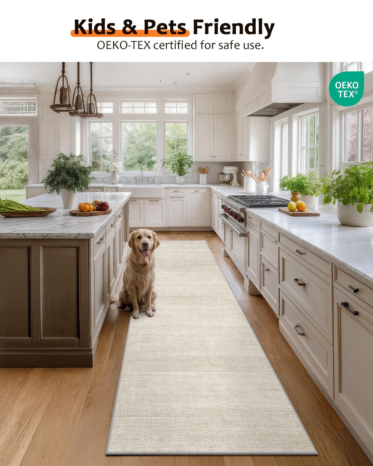 Art&Tuft Washable Runner Rug - 2x8 Hallway Runner Rug Non-Slip, Soft Low Pile Kitchen Rug Runners for Hallways, Entryway, Bedroom, Living Room, Beige