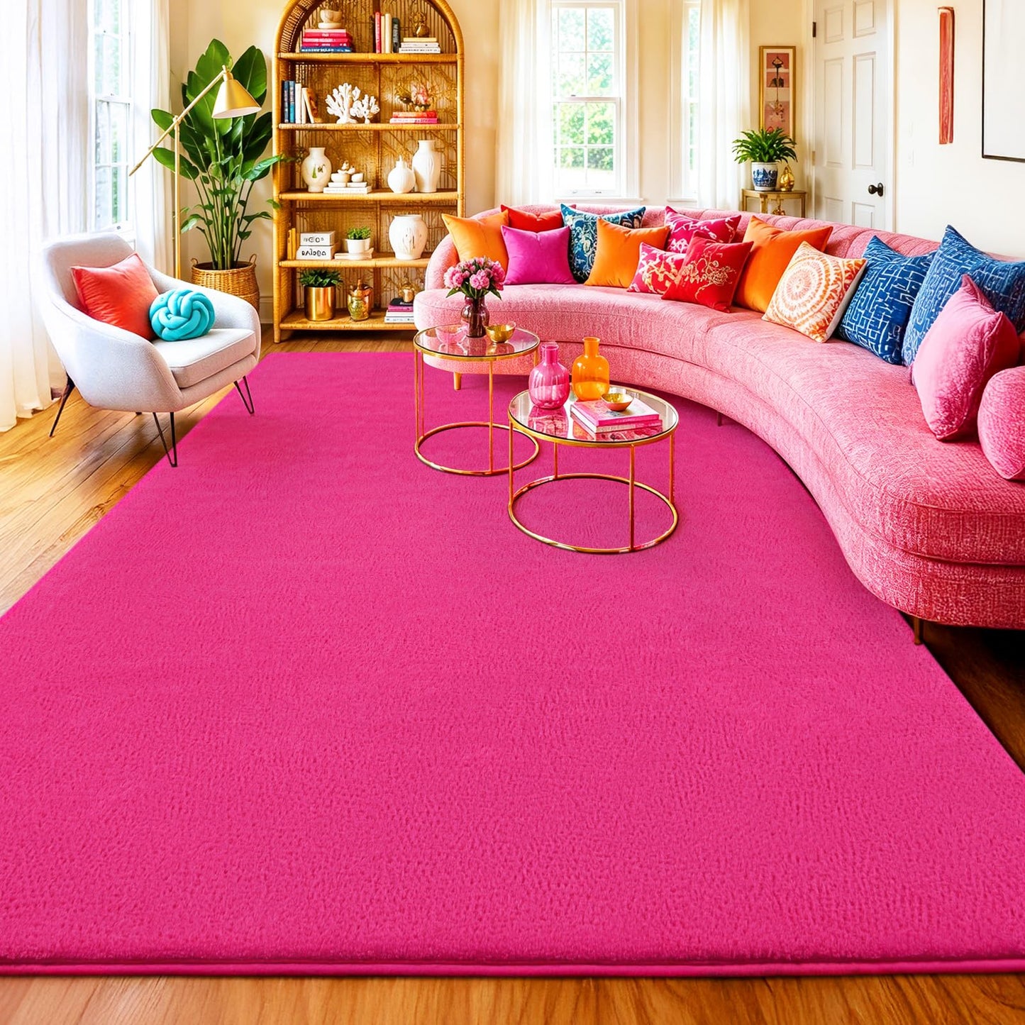 Quntue Area Rugs for Living Room Bedroom, 5x8 Feet Hot Pink Memory Foam Rug, Super Soft Thickened Modern Indoor Dorm Carpets, Upgrade Non-Slip Washable Bedside Rug for Boys Girls Nursery Home Decor