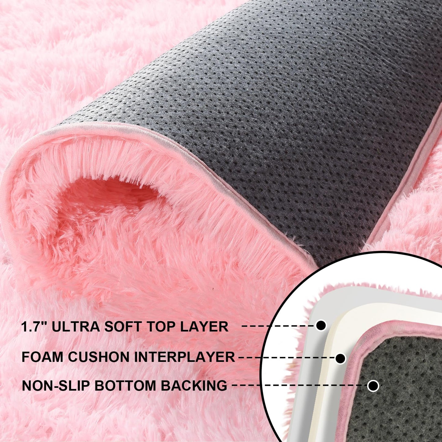 Ehayx Pink Rugs for Living Room, Large Fluffy 6x9 Area Rugs for Bedroom, Fuzzy Shag Soft Non-Slip Carpet for Kids Girls and Boys Nursery Dorm Indoor Room Home Decor (6ft X 9ft, Pink)