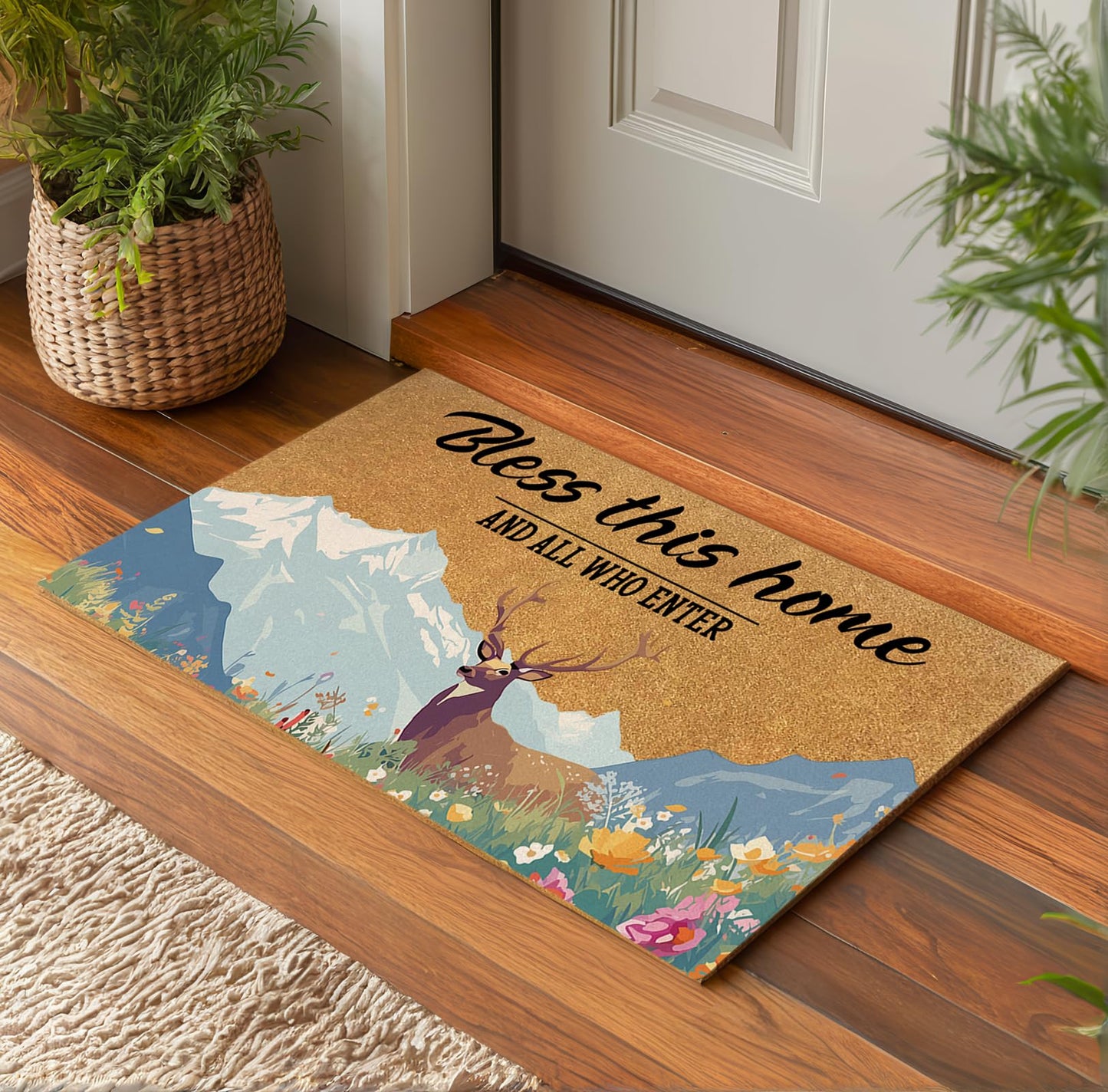 Uilatyu Bless This Home and All Who Enter Deer Door Mat