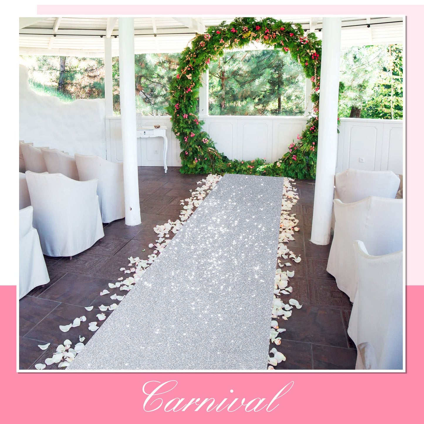 Shihanee Sequin Aisle Runner for Wedding Glitter Rug with Carpet Tape Sparkly Prom Outdoor Floor Birthday Carpet Runner for Ceremony Event Graduation Party(2 x 15 ft,Silver)