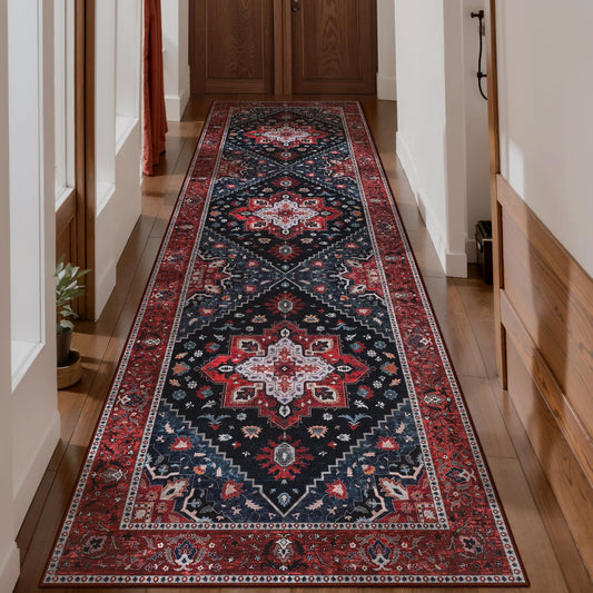 Ciicool Washable Long 10ft Runners for Hallways, 2'6''x10' Kitchen Runner Rug, Entryway Indoor Throw Rug, Non Slip Rubber Backing Boho Vintage Floor Decor,Oriental Carpet for Bedside
