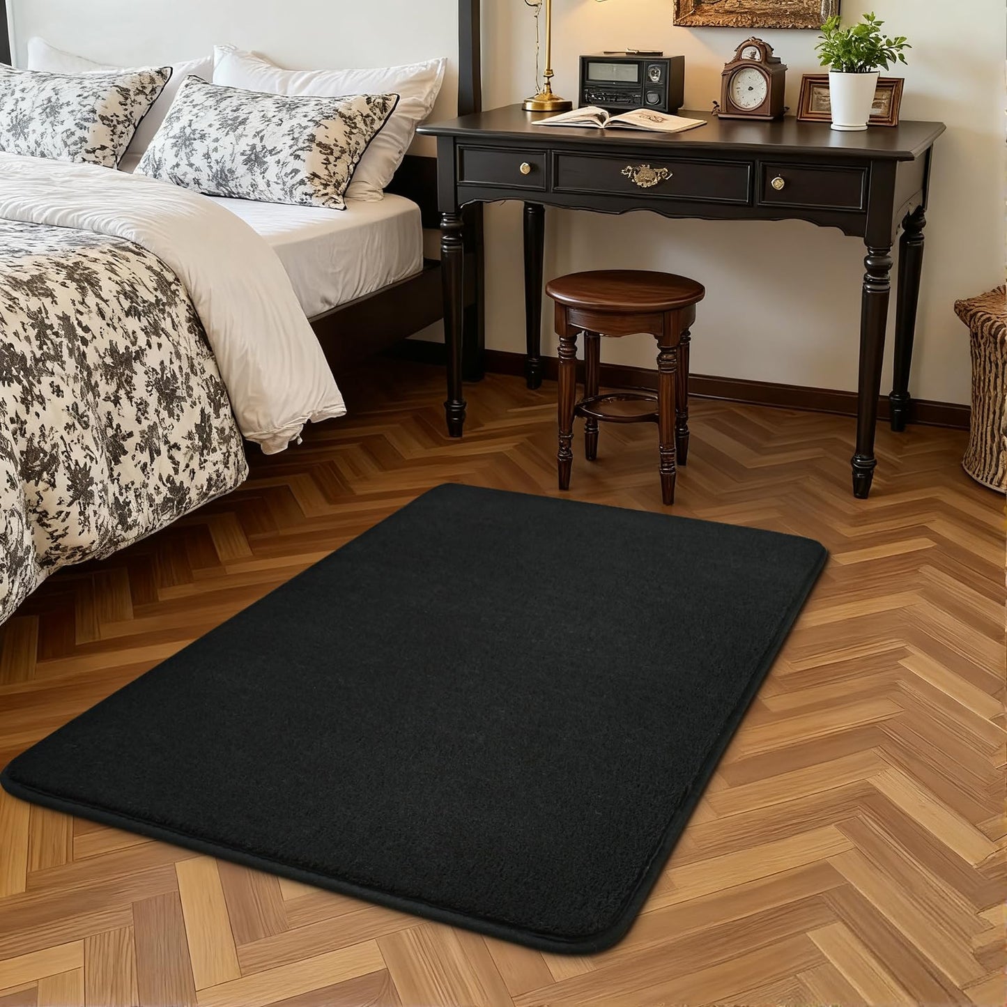 HOMORE 2x3 Small Black Rug, Soft Memory Foam Rugs for College Dorm, Throw Bedside Rug for Bedroom, Non Slip Washable Rugs for Indoor Entryway Entrance Kitchen
