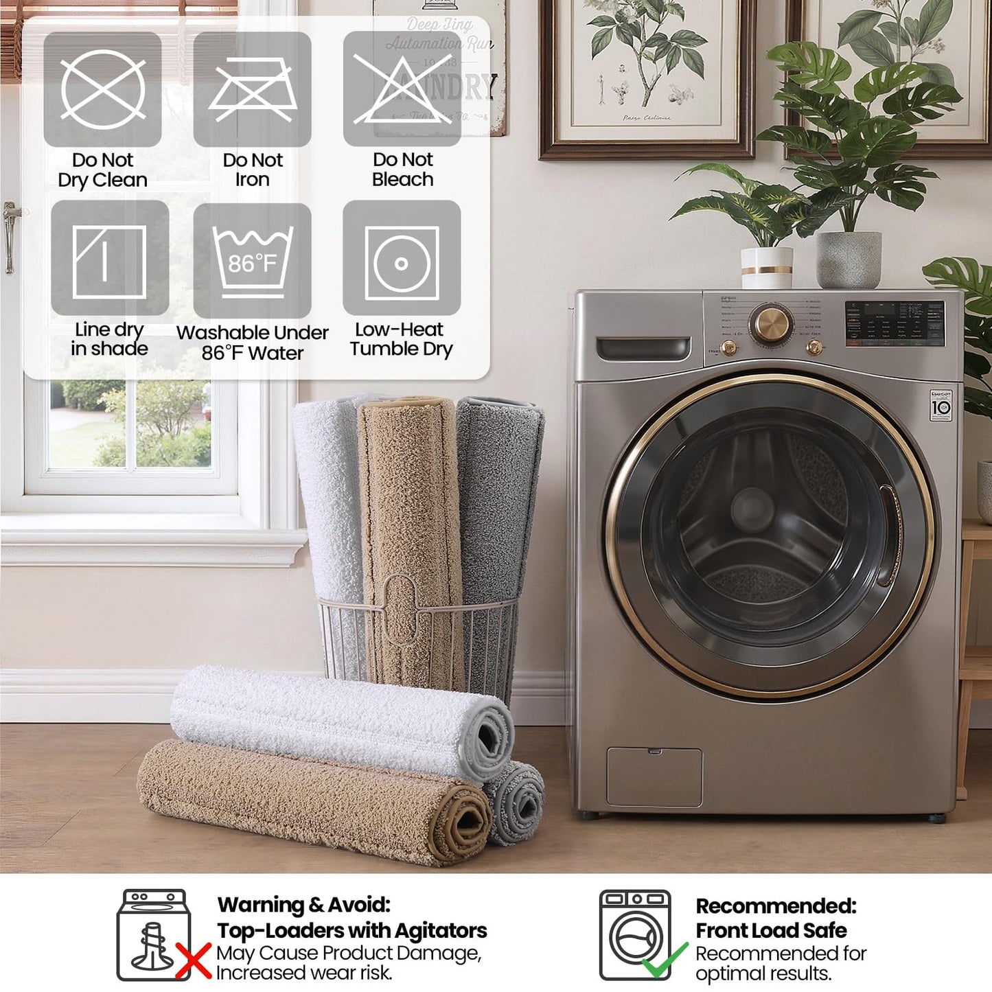 DEXI Bathroom Rugs 30x17, Machine Washable Non Slip Bath Mat, Soft Microfiber Absorbent Quick Dry Bath Rugs for Shower Floor, Sink, Tub, Beige
