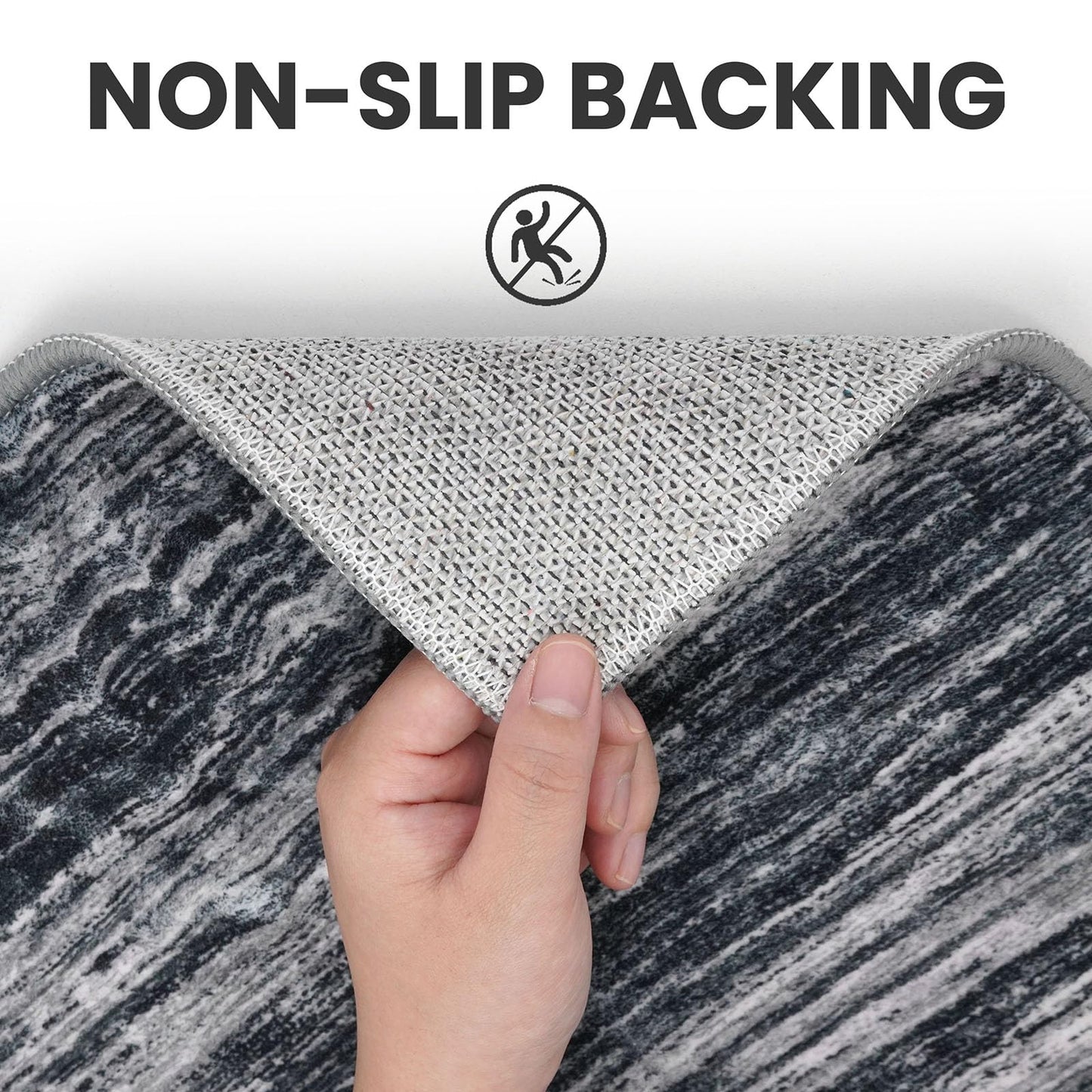 SIILOOM 2x3 Modern Abstract Rug for Entryway, Black Super Soft Small Area Rug, Washable Slip-Resistant Kitchen Rugs, Low-Pile Mat Carpet for Bedside, Indoor Door Mat