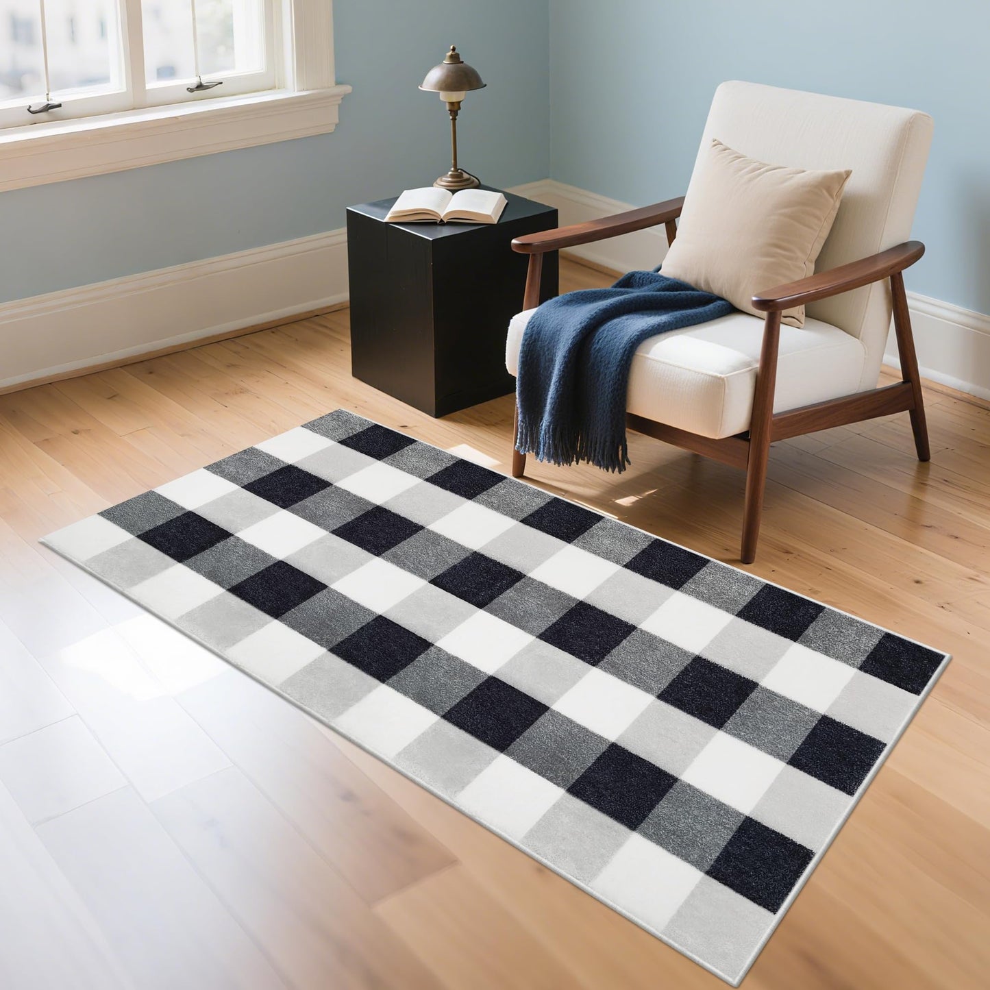 ZJYeRug 2X4 Buffalo Plaid Rug for Entryway,Machine Washable Black and White Checkered Small Runner Rugs for Indoor,Non Slip Soft Mat for Farmhouse Kitchen Porch Bedroom Living Room Hallway Christmas