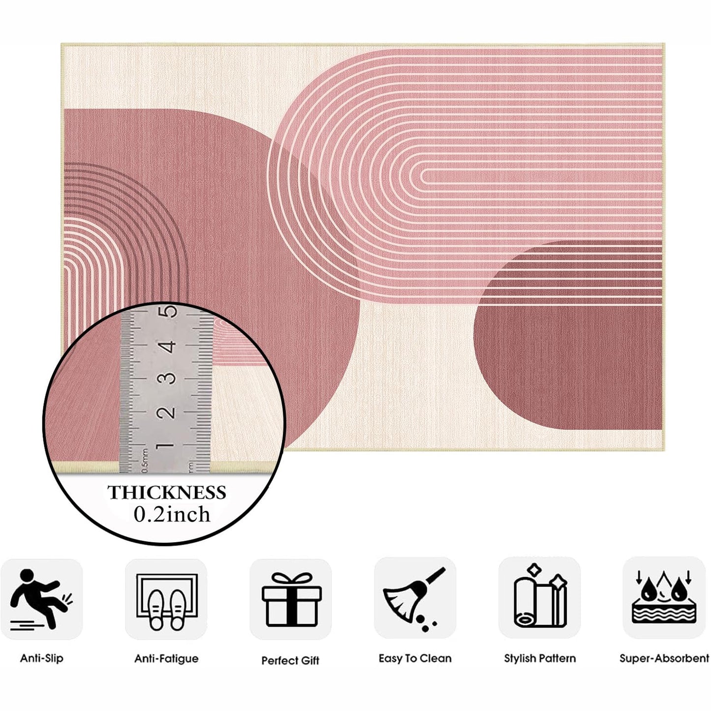 Boho Large Area Rug 4x6 for Living Room Bohemian Rugs Machine Washable Modern Geometric Rug Non Slip Printed Low Pile Indoor Floor Carpet for Dining Room Bedroom Office,Pink