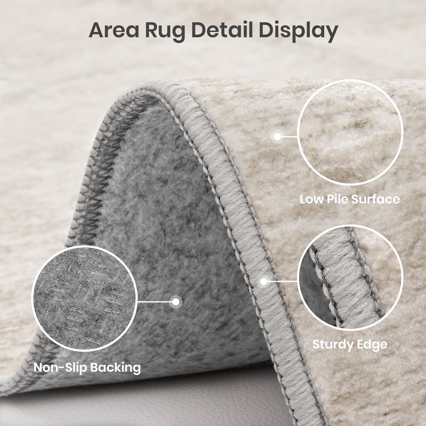 Valenrug Washable Rugs 6x9 - Ultra Thin Stain Resistant 6x9 Rugs for Living Room, Non Slip Backing 0.25" Low Pile Rugs for Bedroom, Folable Machine Washable Area Rug (6x9, Beige)
