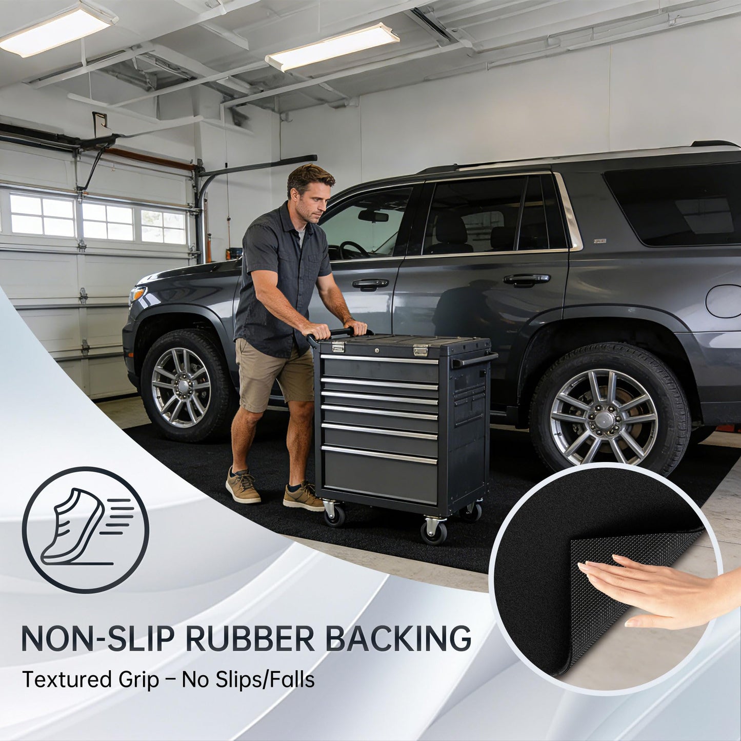 7'4"x17' Oversized Garage Floor Mat - Oil & Fluid Absorbent, Leak-Proof Rubber Backing, Heavy Duty All-Weather Protector for Car Sedan SUV Trucks & RVs, Trimmable Non-Slip