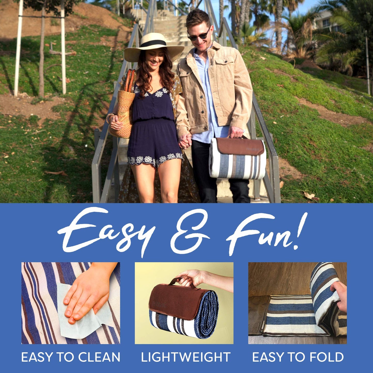 scuddles Waterproof Picnic Blanket 60" x 60" for Beach, Camping and Travel