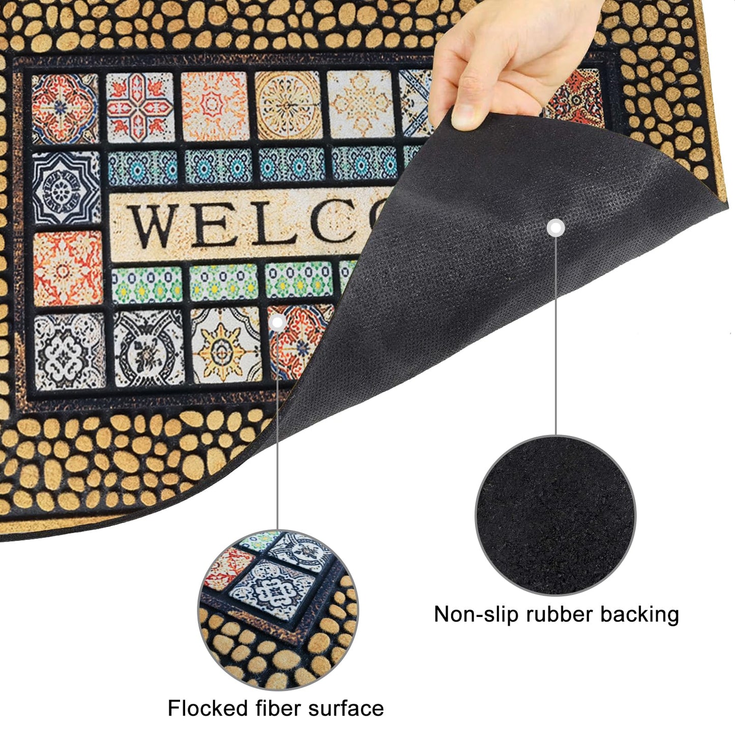 CHICHIC Welcome Door Mat 18 x 30 Inch Front Doormat Outdoors for Home Entrance Outdoors Mat for Outside Entry Way Doormat Entry Rugs, Heavy Duty Non Slip Rubber Back Low Profile, Ginger