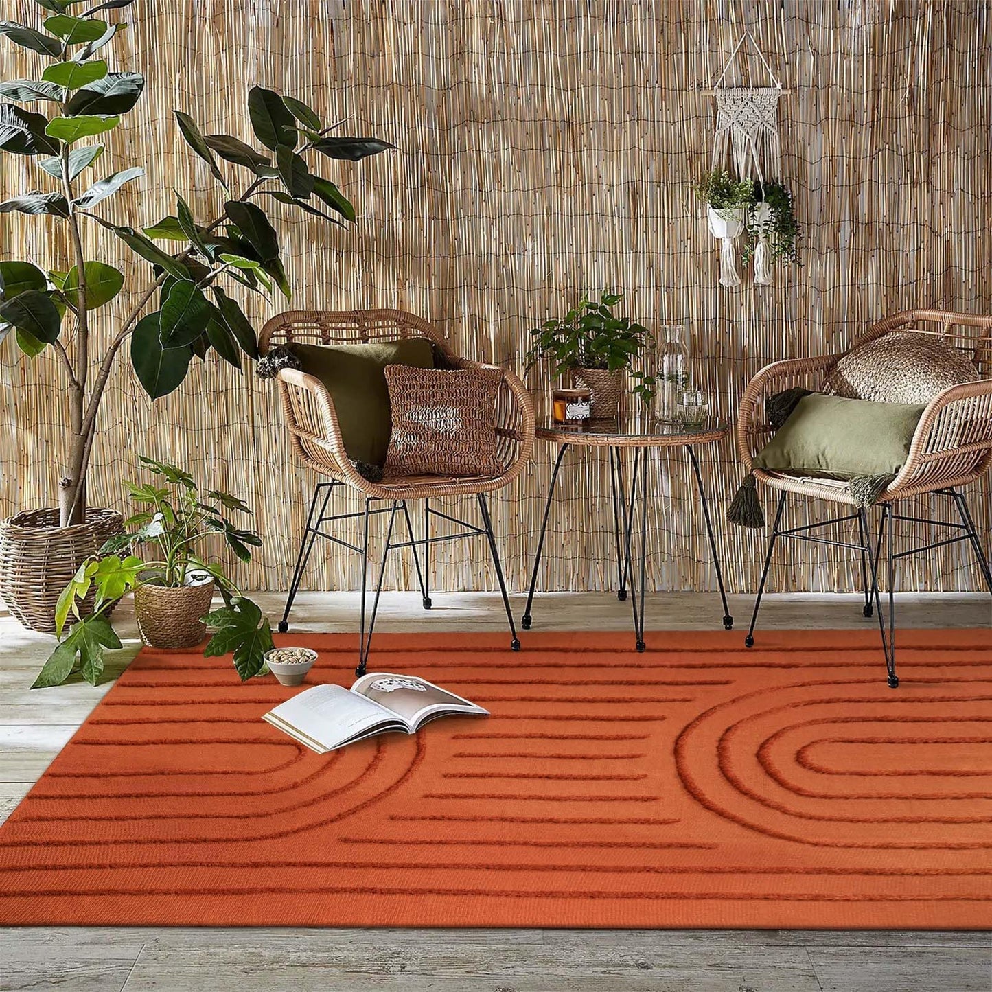 LEEVAN Washable Rugs for Living Room 5x8, Terracotta Tufted Rainbow Nursery Rug, Boho Low Pile Bedroom Floor Carpet, Modern Farmhouse Kids Room Rug for Dorm/Bedside/Classroom/Room