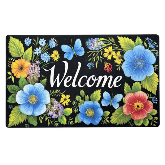 XADP Welcome Mat 17x29 Inch Spring Summer Outdoors Indoors Front Door Mat, Low Profile Doormat for Outside Inside Home Entrance, Non Slip Rubber Back Floor Rugs for Entryway, Floral