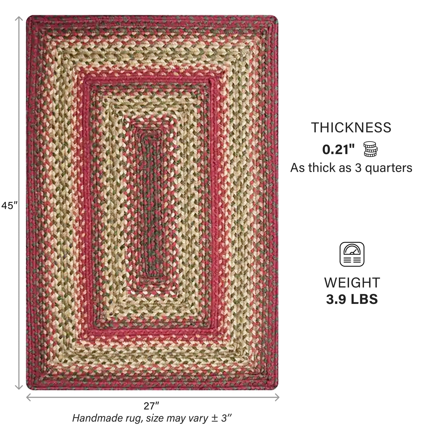 Cider Barn Cranberry Red Small Braided Rug, Jute, 27"x45" Rectangle - Perfect Country Rustic Decor for Entryway, Bathroom, Everywhere