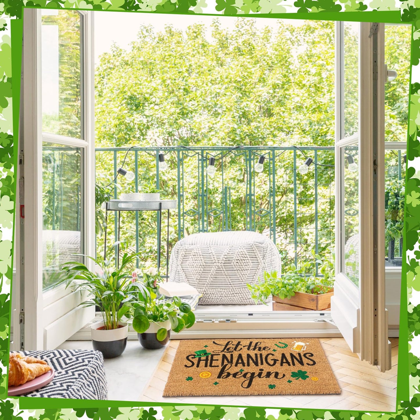 Ceenna St. Patrick's Day Welcome Doormat Outdoor St. Patrick's Day Coir Doormat with Non Slip Backing Shamrock Clover Green Irish Door Mat Front Porch Rugs for Home Entrance, 16 x 28Inches