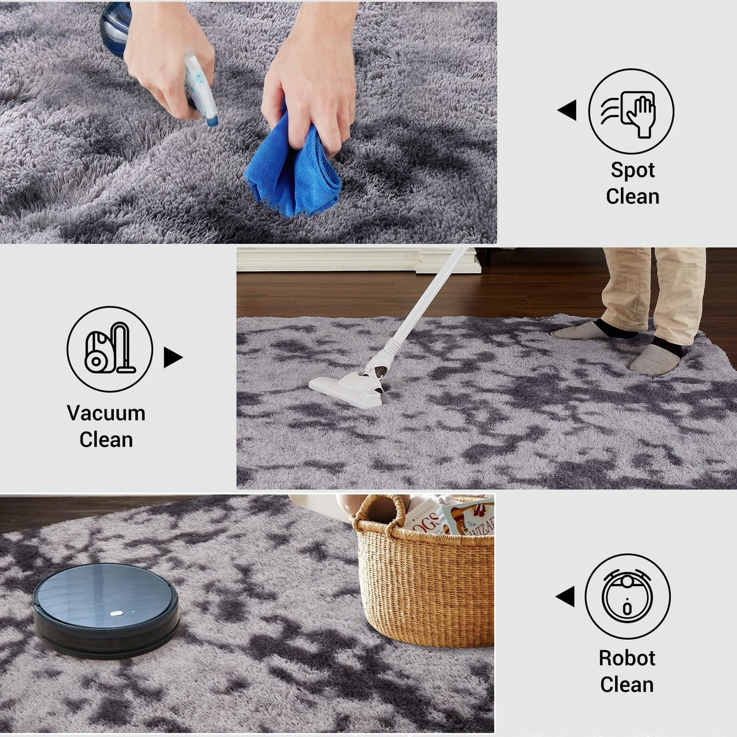 Garvee 6'x9' Large Fluffy Tie-Dye Shaggy Area Rug for Living Room, Soft Fuzzy Plush Rug for Dining Room & Playroom, Aesthetic Carpet, Non-Shedding, Machine Washable, Tie-Dyed Dark Grey