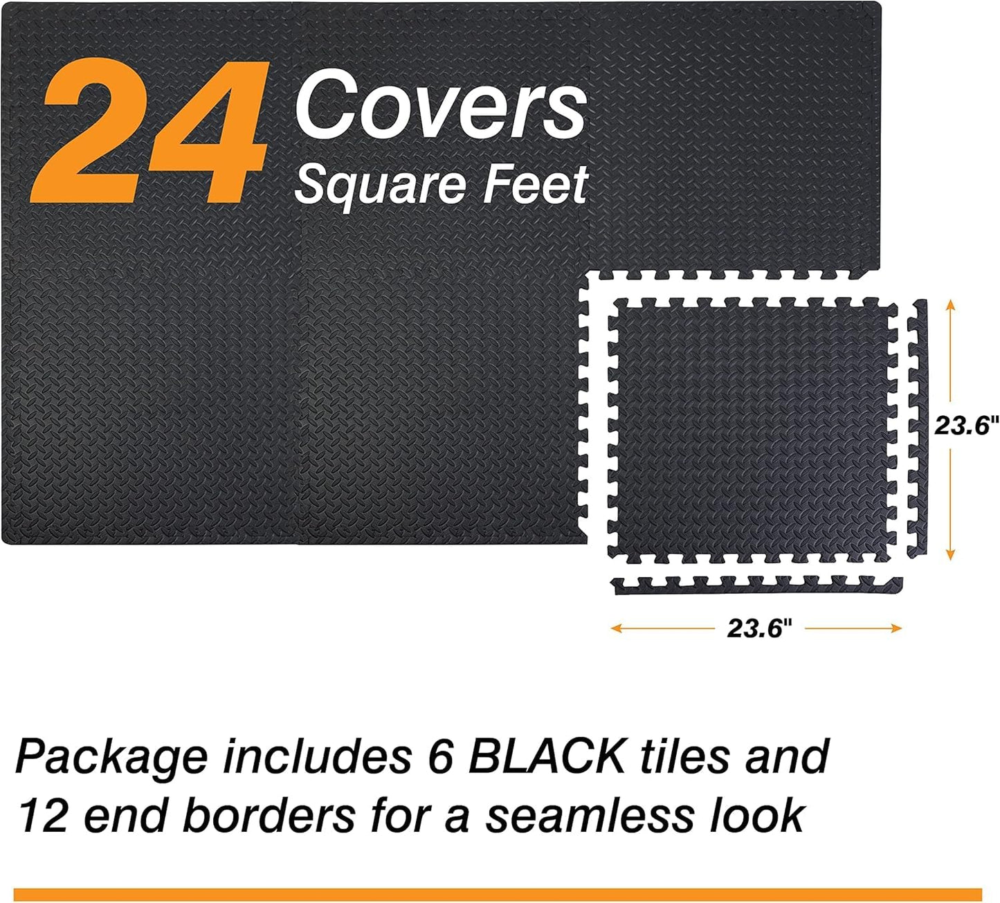 Mat Block Interlocking EVA Foam Exercise Mat Tiles - 6-Piece (24 SQ FT) 1/2 Inch Thick Home Gym Floor Mats for Workouts & Equipment - Non-Slip, Protective Puzzle Mats, Black