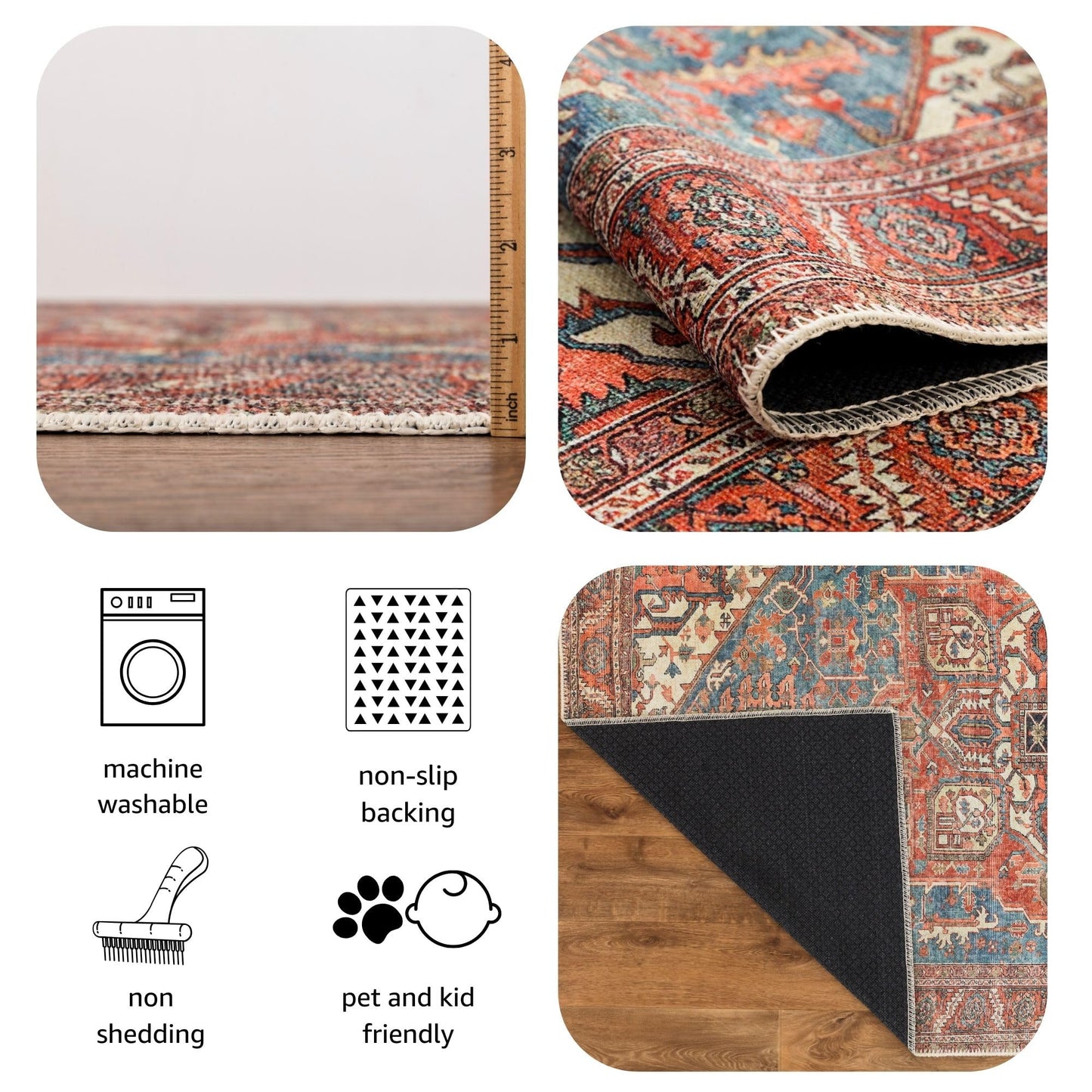 Keen Home Design 3x5 Rug - Machine Washable Entry Rug with Non-Slip Backing, Ideal for Enteryway, Kitchen, Bathroom, Laundry Room - Vintage, Easy Clean, Durable, Low Pile Rug - (3' x 5')