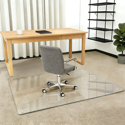 [Tempered Glass] Glass Office Chair Mat for Carpet Heavy 57" x 42"-1/5" Thick Premium Tempered Glass Duty Hard Glass Chair Mats -for Office Chair on Carpet or Hard Floor with 4 Anti-Slip Pads