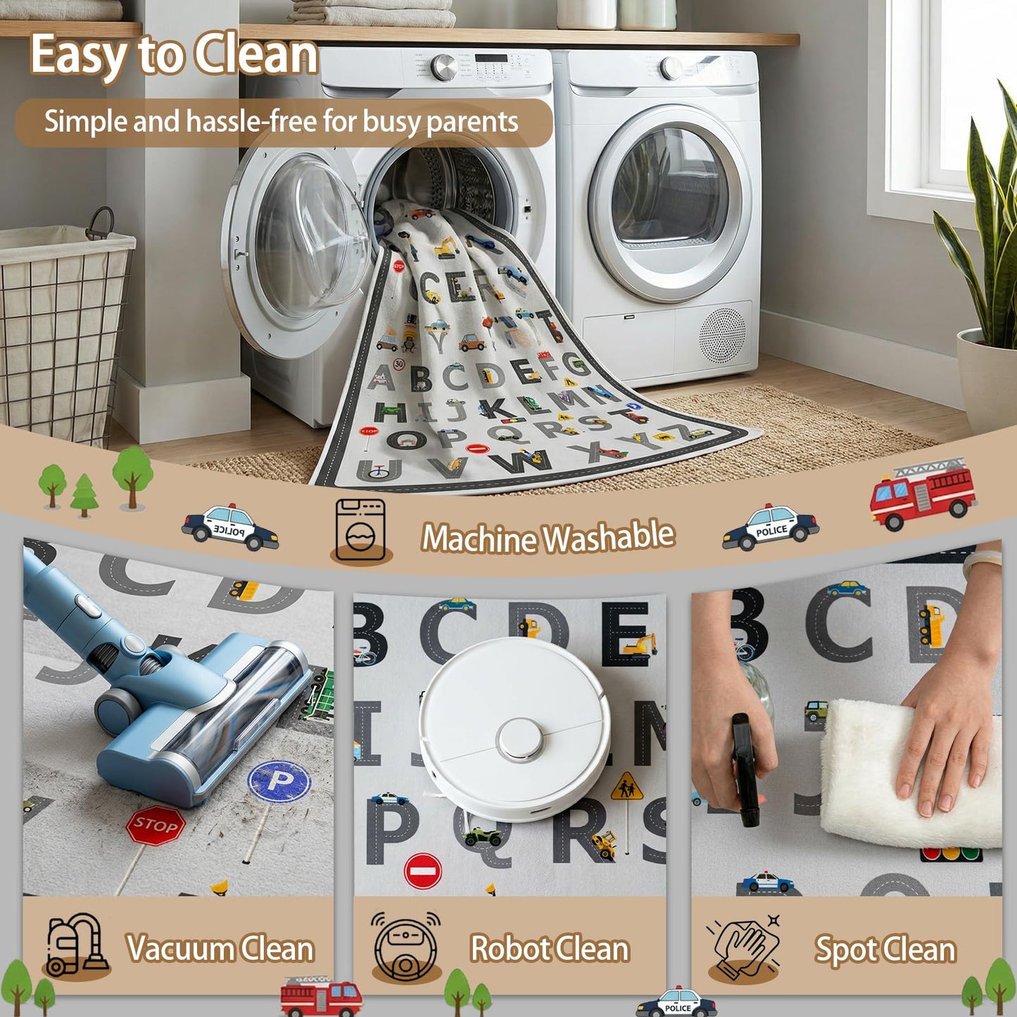 5x7 Ft ABC Alphabet Educational Area Rug for Children Toddler Girls Boys Leaning, Car Rug Play Mat for Kids Room, Playroom, Classroom, Nursery, Daycare, Non-Slip & Thick Faux Wool Kids Carpet-Washable
